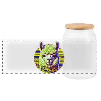 Alpaca - Panoramic Cookie Jar with Wooden Lid - white - Front