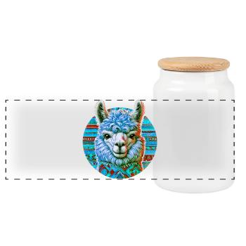 Alpaca - Panoramic Cookie Jar with Wooden Lid - white - Front