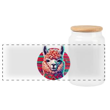 Alpaca - Panoramic Cookie Jar with Wooden Lid - white - Front