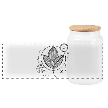 Zen Blätter – Natur trifft Geometrie in stilvoller - Panorama Keksdose mit Holzdeckel - Weiß - Vorne