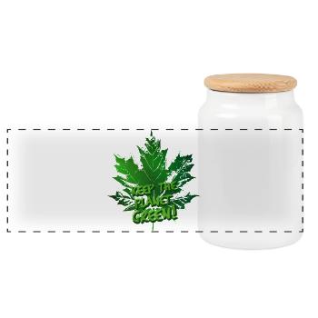 Leaf (Keep Green, lettering) - Panoramic Cookie Jar with Wooden Lid - white - Front