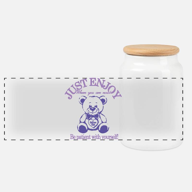 Just Enjoy – Beruhigender Teddybär - Panorama Keksdose mit Holzdeckel - Weiß