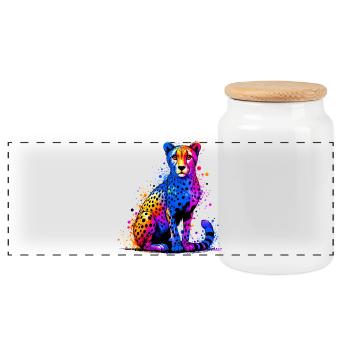 Cheetah - Panoramic Cookie Jar with Wooden Lid - white - Front