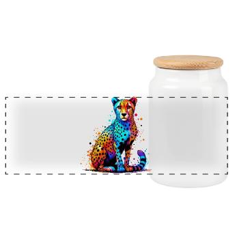 Cheetah - Panoramic Cookie Jar with Wooden Lid - white - Front