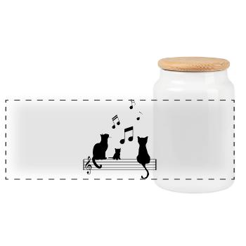 T Shirt Cat Music Funny Note Sheet Music - Panoramic Cookie Jar with Wooden Lid - white - Front