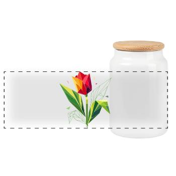 Geometrische Tulpe – Eleganz in Polygonen - Panorama Keksdose mit Holzdeckel - Weiß - Vorne