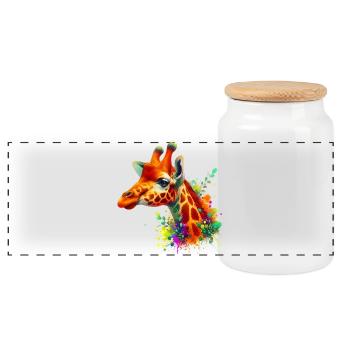 Giraffe - Panoramic Cookie Jar with Wooden Lid - white - Front