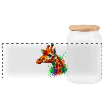 Giraffe - Panoramic Cookie Jar with Wooden Lid - white - Front