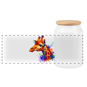 Giraffe - Panoramic Cookie Jar with Wooden Lid - white - Front