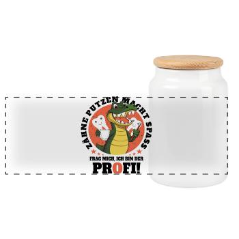 Crocodile Dental Hygiene - Panoramic Cookie Jar with Wooden Lid - white - Front