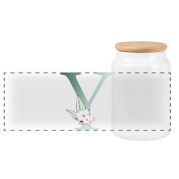 Y Monogram, Floral, Personalizable - Panoramic Cookie Jar with Wooden Lid - white - Front