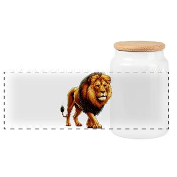 Lion - Panoramic Cookie Jar with Wooden Lid - white - Front