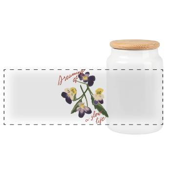 Slow Living Blumen-Illustration - Panorama Keksdose mit Holzdeckel - Weiß - Vorne