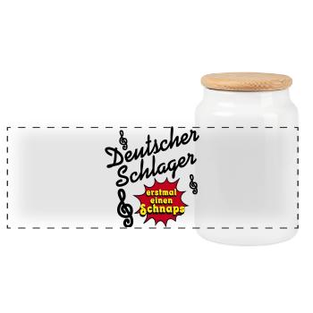 Schlager party, Schlager music, first schnapps - Panoramic Cookie Jar with Wooden Lid - white - Front