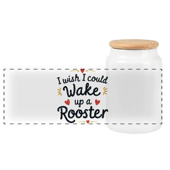 Wake up the rooster! - Panoramic Cookie Jar with Wooden Lid - white - Front