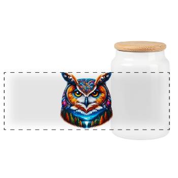 Owl - Panoramic Cookie Jar with Wooden Lid - white - Front
