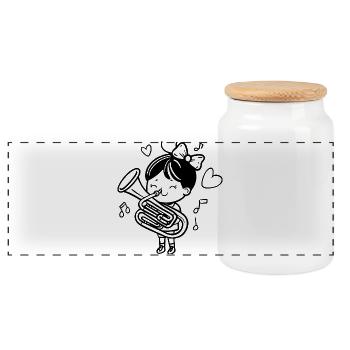 Cartoon Tuba Girl - Panoramic Cookie Jar with Wooden Lid - white - Front