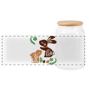 Hares - Panoramic Cookie Jar with Wooden Lid - white - Front