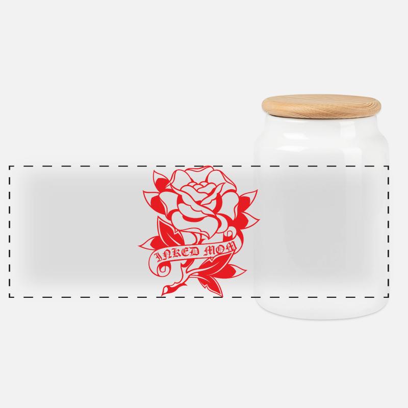Inked Mom Tattoo Rose - Panorama Keksdose mit Holzdeckel - Weiß