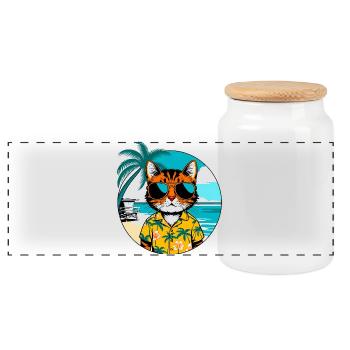 Chat sur la plage - Boîte à biscuits avec couvercle en bois - blanc - Devant