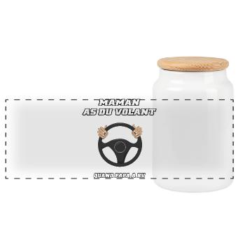Mom as an ace driver - Panoramic Cookie Jar with Wooden Lid - white - Front