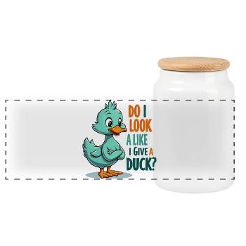 Funny Duck Quote – Do I Look Like I Give a Duck? - Panoramic Cookie Jar with Wooden Lid - white - Front