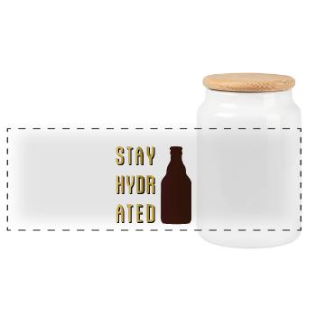Stay Hydrated Stubbi Steinie Bier Party - Panorama Keksdose mit Holzdeckel - Weiß - Vorne