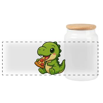 Cute Dino T-Rex Pizza Pizza Lover Cartoon - Panoramic Cookie Jar with Wooden Lid - white - Front