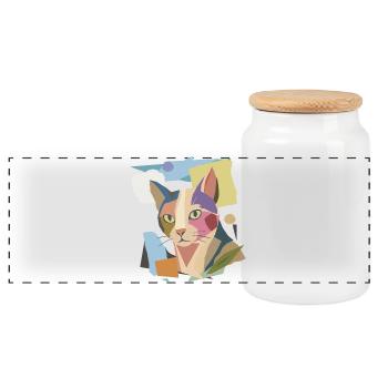 Chat abstrait dans le design moderne de bloc de couleur - Boîte à biscuits avec couvercle en bois - blanc - Devant