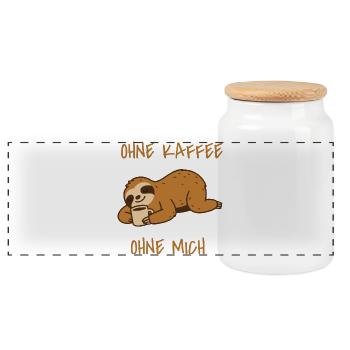 Sloth Without Coffee Without Me - Panoramic Cookie Jar with Wooden Lid - white - Front