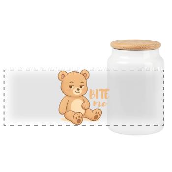 Cheeky teddy cutesy design with attitude - bite me - Panoramic Cookie Jar with Wooden Lid - white - Front
