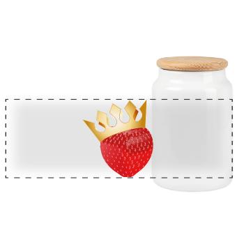 Strawberry – Fruity character with a golden crown - Panoramic Cookie Jar with Wooden Lid - white - Front