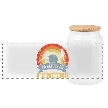 I'd Rather Be Fencing - Panoramic Cookie Jar with Wooden Lid - white - Front