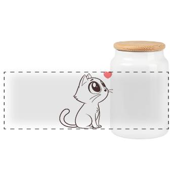 Adorable chat aux cœurs roses - Boîte à biscuits avec couvercle en bois - blanc - Devant