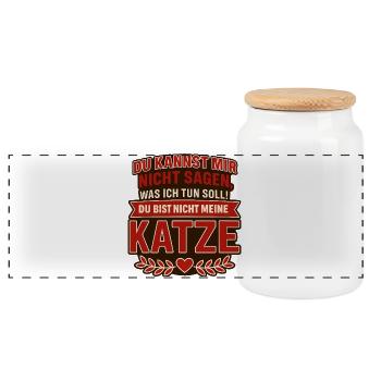 You're not my cat! - Panoramic Cookie Jar with Wooden Lid - white - Front