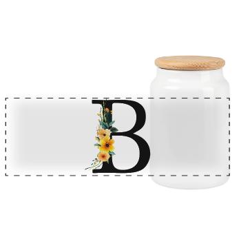 B Monogramme, Floral, Personnalisable - Boîte à biscuits avec couvercle en bois - blanc - Devant