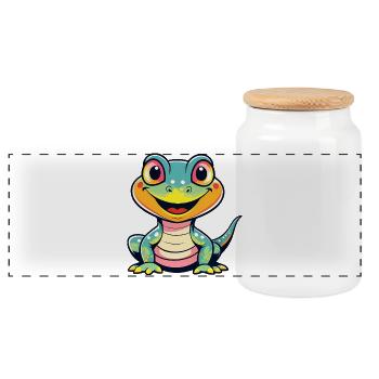 Cute Dino - Panorama Keksdose mit Holzdeckel - Weiß - Vorne