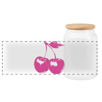 Motif cerisier rétro – look rockabilly rose - Boîte à biscuits avec couvercle en bois - blanc - Devant