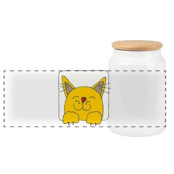 Cat with a happy face - Panoramic Cookie Jar with Wooden Lid - white - Front