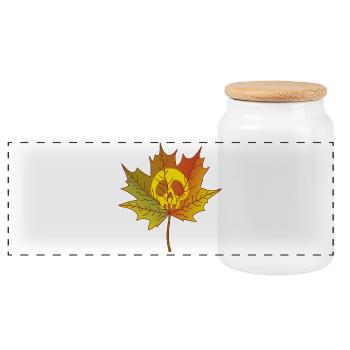 Skull and dead leaf - Panoramic Cookie Jar with Wooden Lid - white - Front