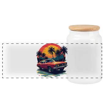 Vintage Muscle Car Sunset Scene - Panorama Keksdose mit Holzdeckel - Weiß - Vorne