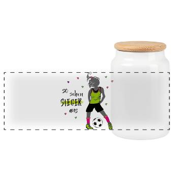 Women's football - Panoramic Cookie Jar with Wooden Lid - white - Front