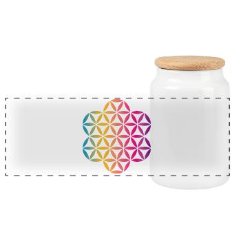 Yoga Flower of Life Lebensblume Mandala farbenfroh - Panorama Keksdose mit Holzdeckel - Weiß - Vorne