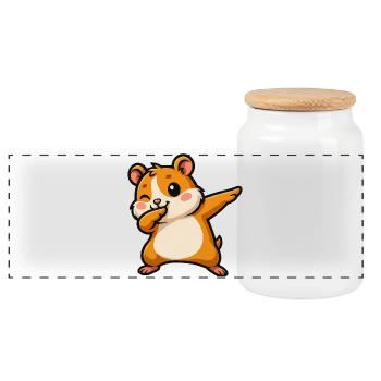 Cute Hamster Guinea Pig Dabbing Cartoon - Panoramic Cookie Jar with Wooden Lid - white - Front