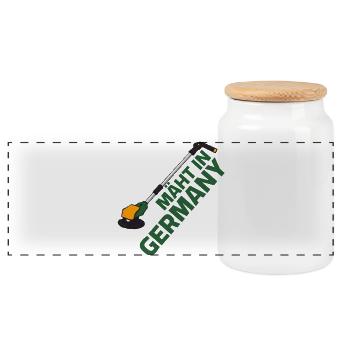 Coupe-bordures Tondeuse à gazon - Tondre en Allemagne - Boîte à biscuits avec couvercle en bois - blanc - Devant