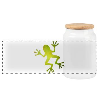 Grüne Frosch Silhouette in Tropen-Optik - Panorama Keksdose mit Holzdeckel - Weiß - Vorne