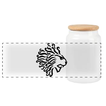 Black Lion and Sunglasses - Panoramic Cookie Jar with Wooden Lid - white - Front