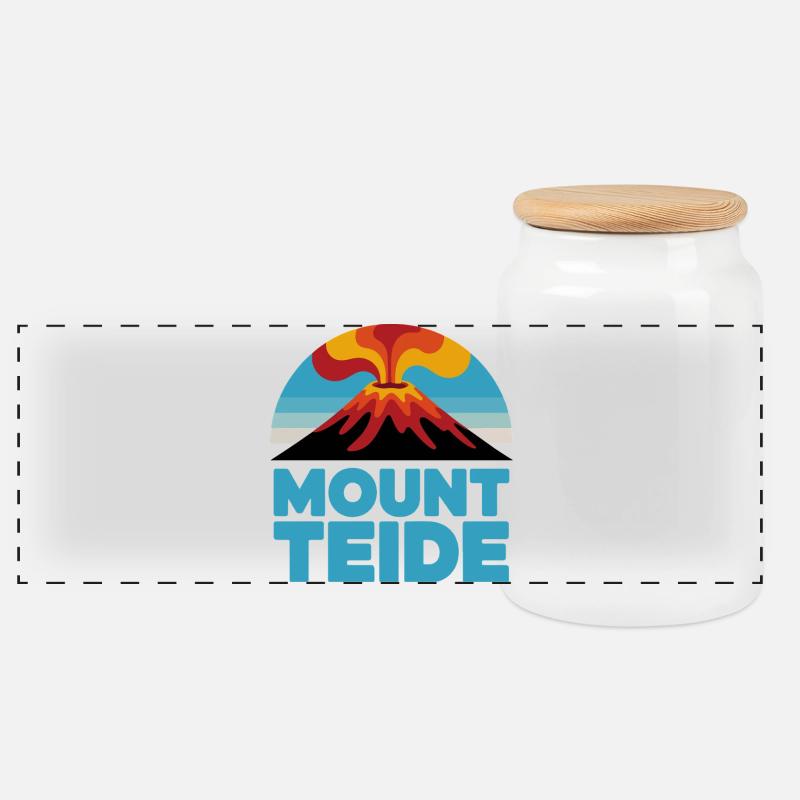 Mount Teide Cycling Volcano Art - Panoramic Cookie Jar with Wooden Lid - white