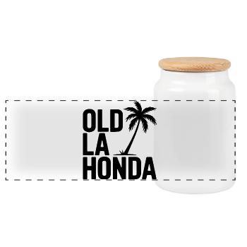 Old La H onda Vintage Climb Logo - Panoramic Cookie Jar with Wooden Lid - white - Front