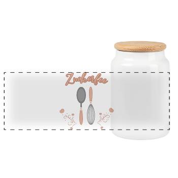 Motif de cuisine de style maison de campagne « Fée Dragée » - Boîte à biscuits avec couvercle en bois - blanc - Devant